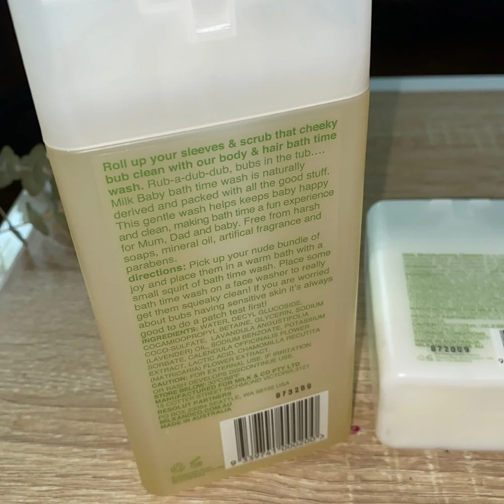 Milk & co‎ baby wash and cream NEW 95% naturally derived moisturizer & soap